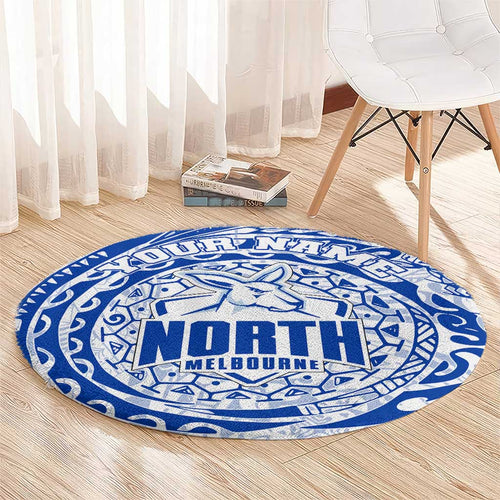 Personalized North Melbourne Kangaroos Polynesian Round Carpet Tribal Chest and Sleeve Tattoo Heritage Warrior