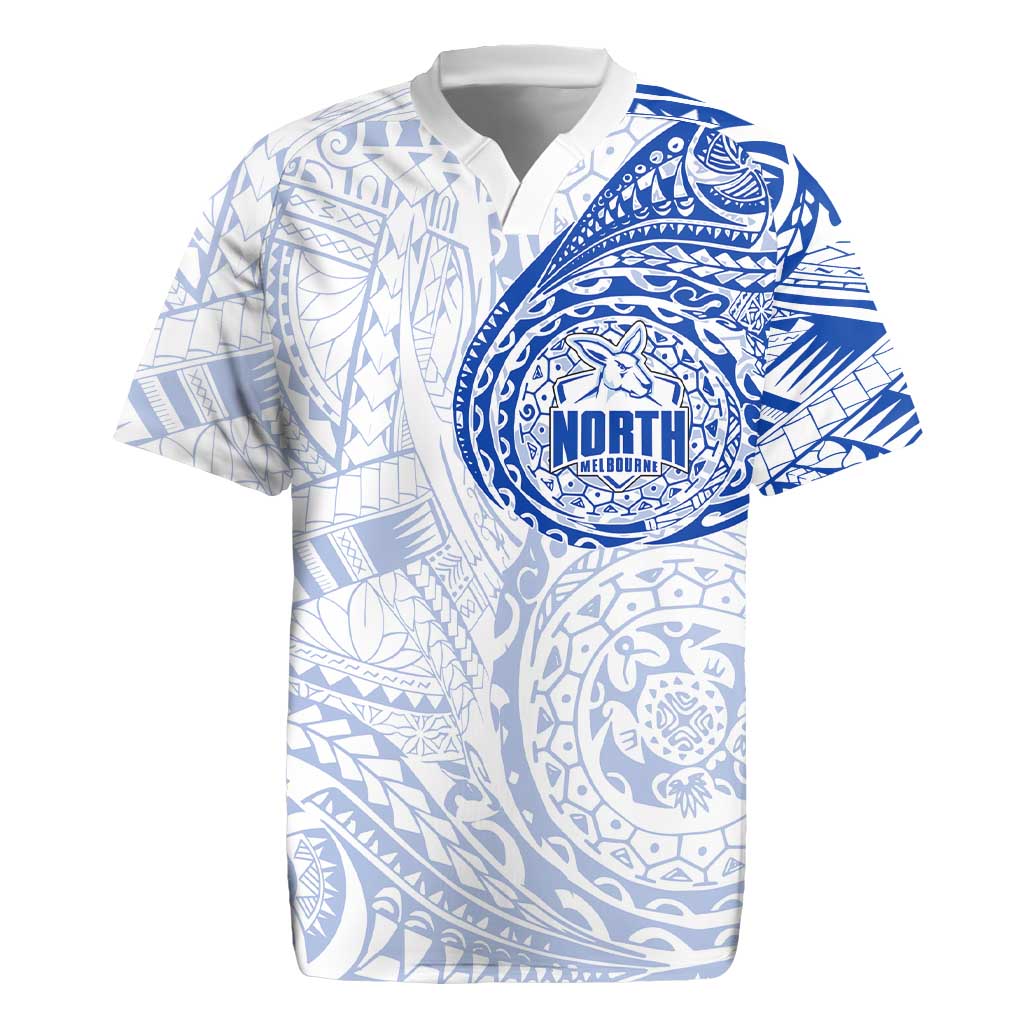 Personalized North Melbourne Kangaroos Polynesian Rugby Jersey Tribal Chest and Sleeve Tattoo Heritage Warrior