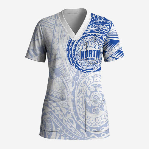 Personalized North Melbourne Kangaroos Polynesian Scrub Top Tribal Chest and Sleeve Tattoo Heritage Warrior