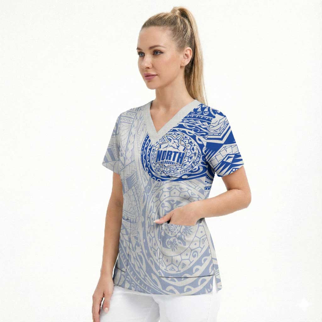Personalized North Melbourne Kangaroos Polynesian Scrub Top Tribal Chest and Sleeve Tattoo Heritage Warrior