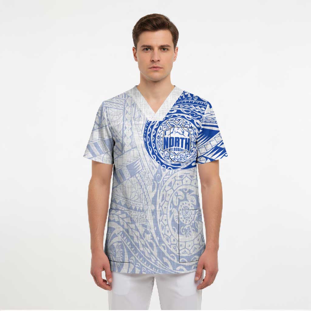 Personalized North Melbourne Kangaroos Polynesian Scrub Top Tribal Chest and Sleeve Tattoo Heritage Warrior