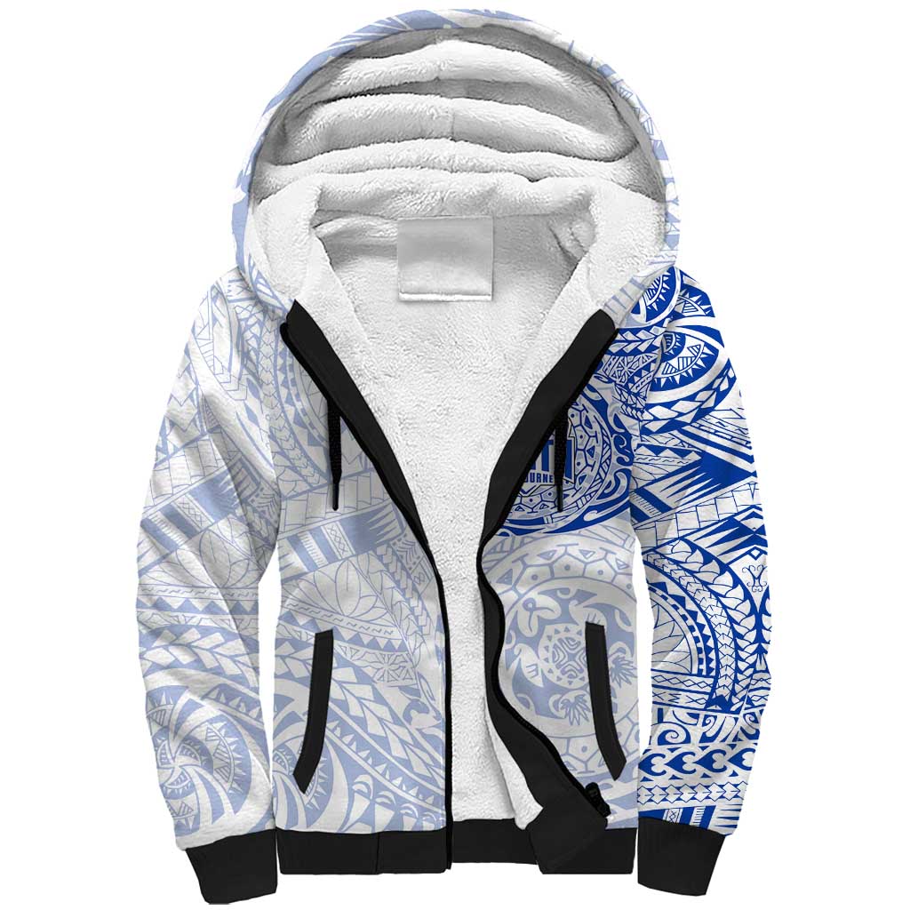 Personalized North Melbourne Kangaroos Polynesian Sherpa Hoodie Tribal Chest and Sleeve Tattoo Heritage Warrior