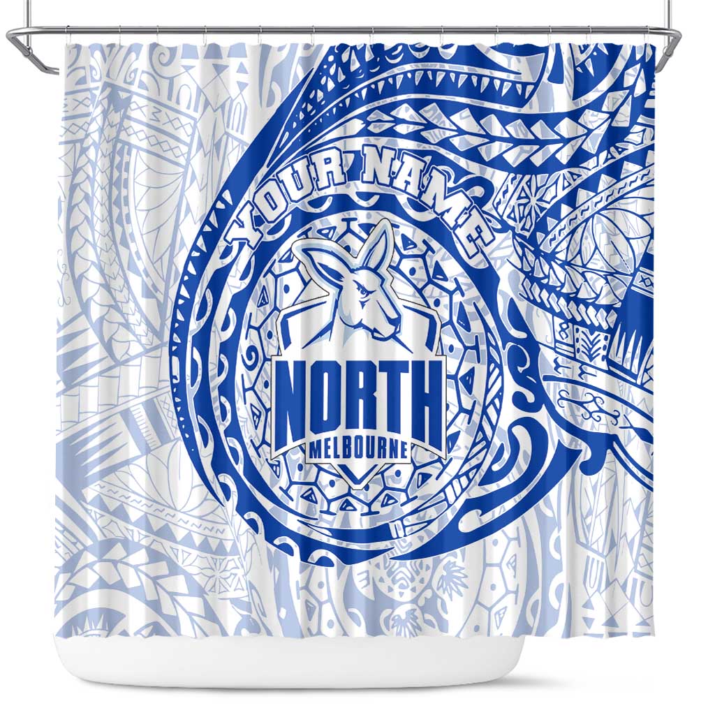Personalized North Melbourne Kangaroos Polynesian Shower Curtain Tribal Chest and Sleeve Tattoo Heritage Warrior