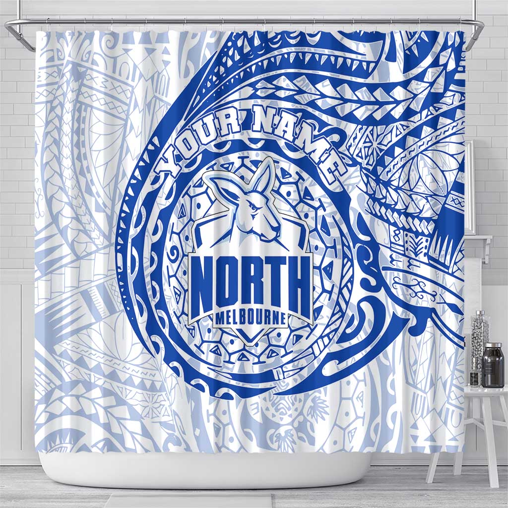 Personalized North Melbourne Kangaroos Polynesian Shower Curtain Tribal Chest and Sleeve Tattoo Heritage Warrior