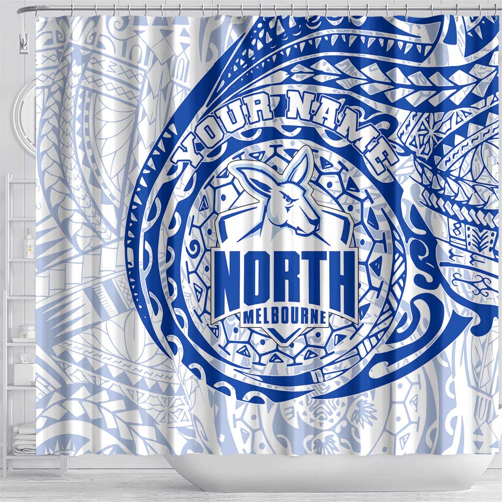 Personalized North Melbourne Kangaroos Polynesian Shower Curtain Tribal Chest and Sleeve Tattoo Heritage Warrior