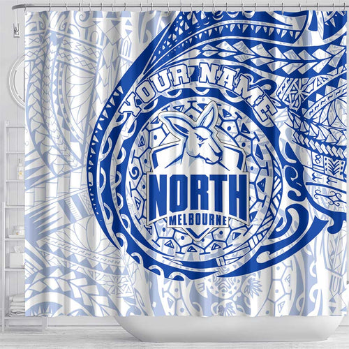 Personalized North Melbourne Kangaroos Polynesian Shower Curtain Tribal Chest and Sleeve Tattoo Heritage Warrior