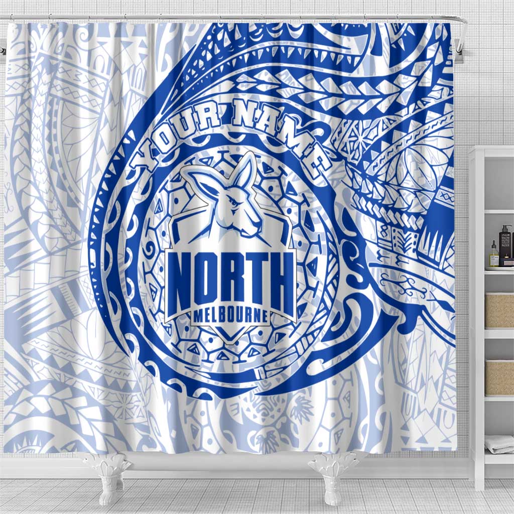 Personalized North Melbourne Kangaroos Polynesian Shower Curtain Tribal Chest and Sleeve Tattoo Heritage Warrior