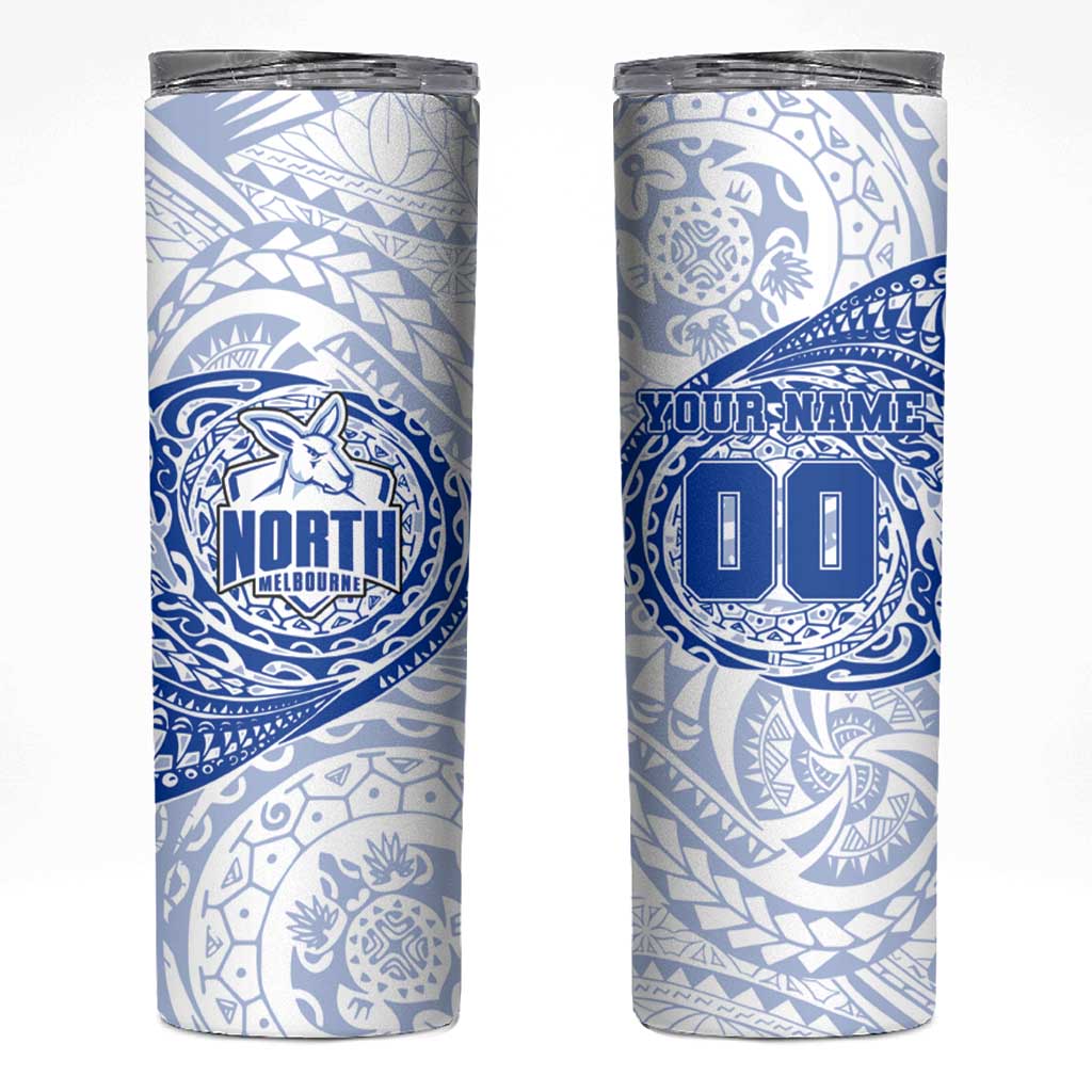 Personalized North Melbourne Kangaroos Polynesian Skinny Tumbler Tribal Chest and Sleeve Tattoo Heritage Warrior