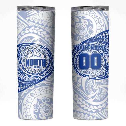 Personalized North Melbourne Kangaroos Polynesian Skinny Tumbler Tribal Chest and Sleeve Tattoo Heritage Warrior