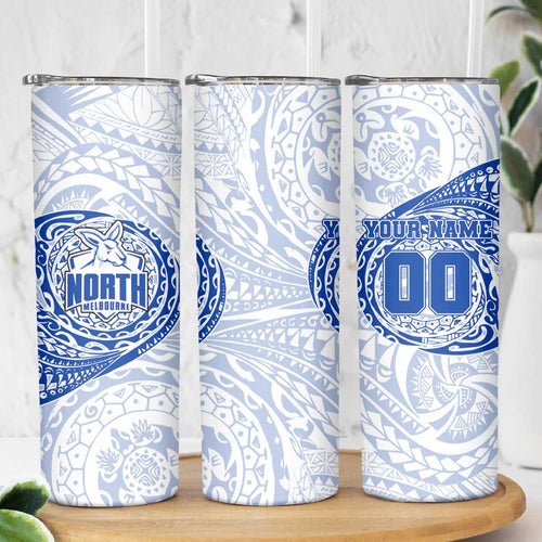Personalized North Melbourne Kangaroos Polynesian Skinny Tumbler Tribal Chest and Sleeve Tattoo Heritage Warrior