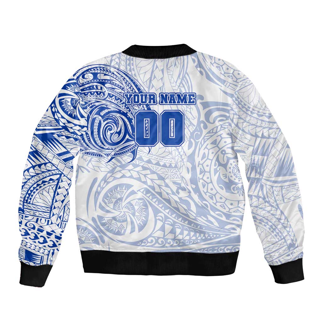 Personalized North Melbourne Kangaroos Polynesian Sleeve Zip Bomber Jacket Tribal Chest and Sleeve Tattoo Heritage Warrior