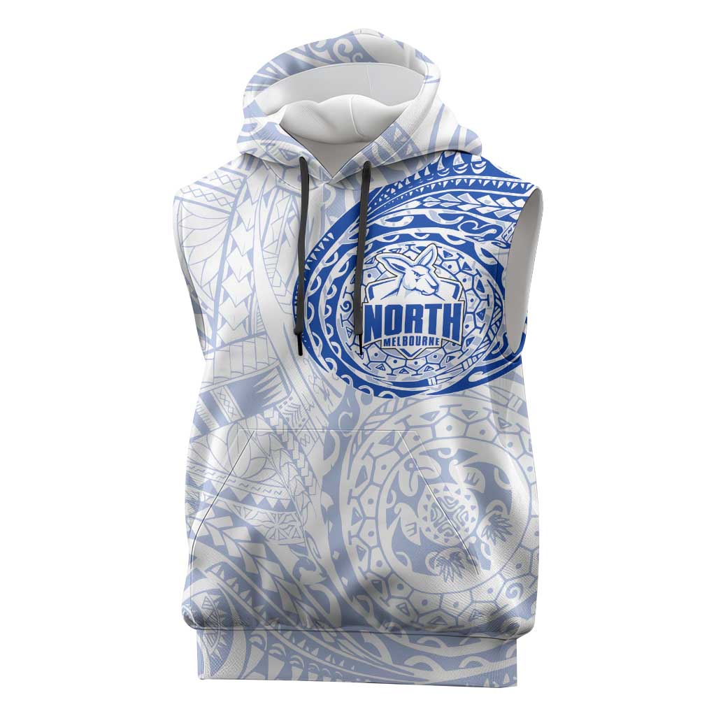 Personalized North Melbourne Kangaroos Polynesian Sleeveless Hoodie Tribal Chest and Sleeve Tattoo Heritage Warrior
