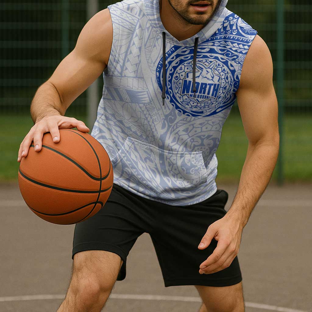 Personalized North Melbourne Kangaroos Polynesian Sleeveless Hoodie Tribal Chest and Sleeve Tattoo Heritage Warrior