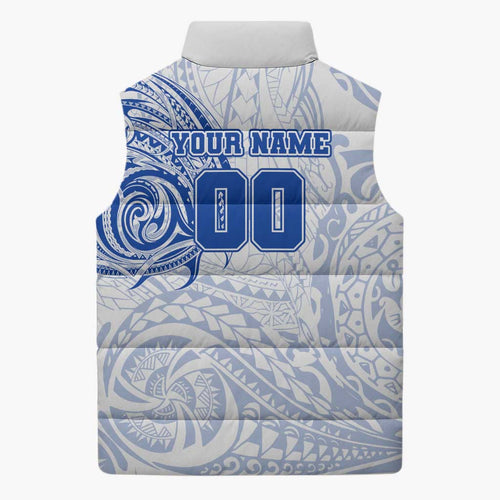Personalized North Melbourne Kangaroos Polynesian Sleeveless Puffer Jacket Tribal Chest and Sleeve Tattoo Heritage Warrior