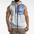 Personalized North Melbourne Kangaroos Polynesian Sleeveless Zip Hoodie Tribal Chest and Sleeve Tattoo Heritage Warrior