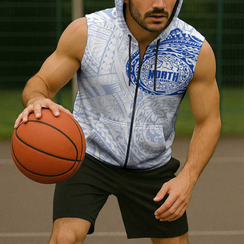 Personalized North Melbourne Kangaroos Polynesian Sleeveless Zip Hoodie Tribal Chest and Sleeve Tattoo Heritage Warrior
