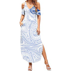 Personalized North Melbourne Kangaroos Polynesian Summer Maxi Dress Tribal Chest and Sleeve Tattoo Heritage Warrior