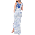Personalized North Melbourne Kangaroos Polynesian Tank Maxi Dress Tribal Chest and Sleeve Tattoo Heritage Warrior