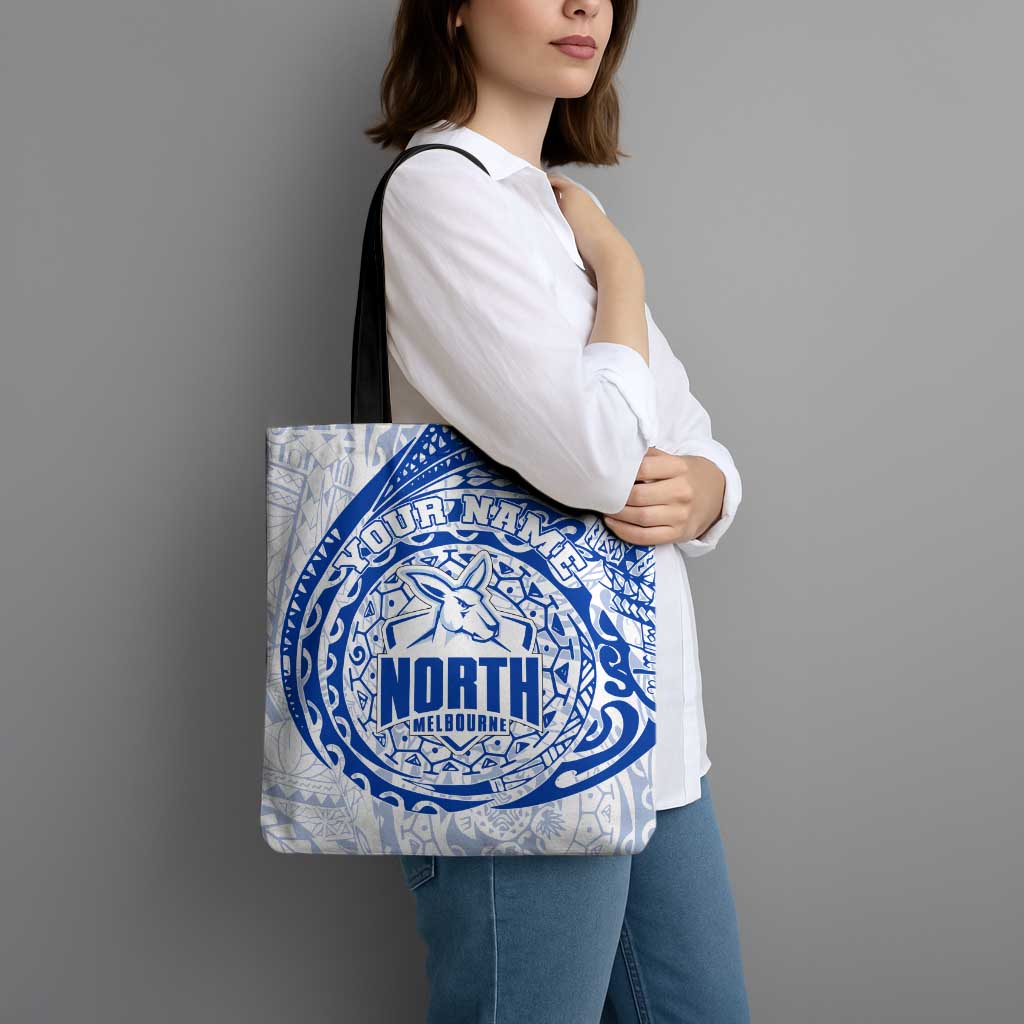 Personalized North Melbourne Kangaroos Polynesian Tote Bag Tribal Chest and Sleeve Tattoo Heritage Warrior
