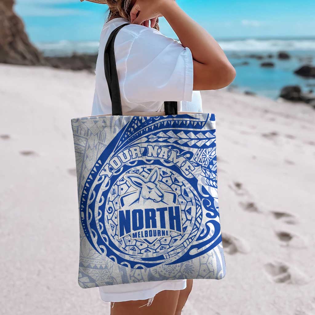 Personalized North Melbourne Kangaroos Polynesian Tote Bag Tribal Chest and Sleeve Tattoo Heritage Warrior
