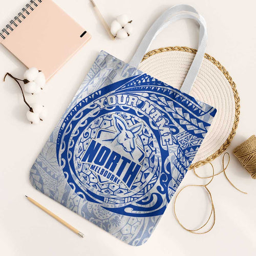 Personalized North Melbourne Kangaroos Polynesian Tote Bag Tribal Chest and Sleeve Tattoo Heritage Warrior