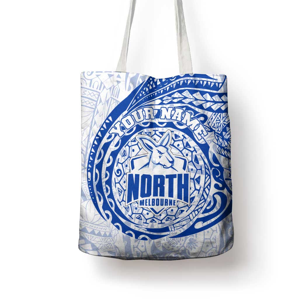 Personalized North Melbourne Kangaroos Polynesian Tote Bag Tribal Chest and Sleeve Tattoo Heritage Warrior