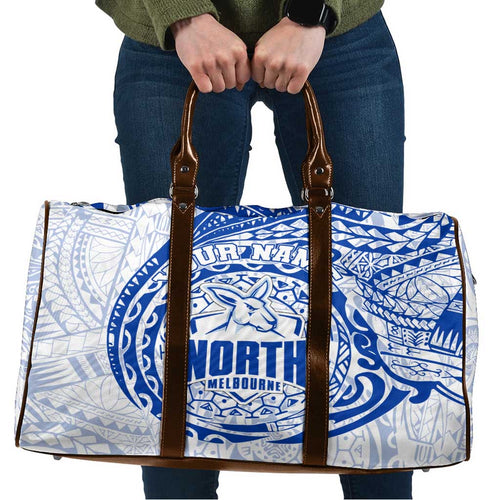 Personalized North Melbourne Kangaroos Polynesian Travel Bag Tribal Chest and Sleeve Tattoo Heritage Warrior