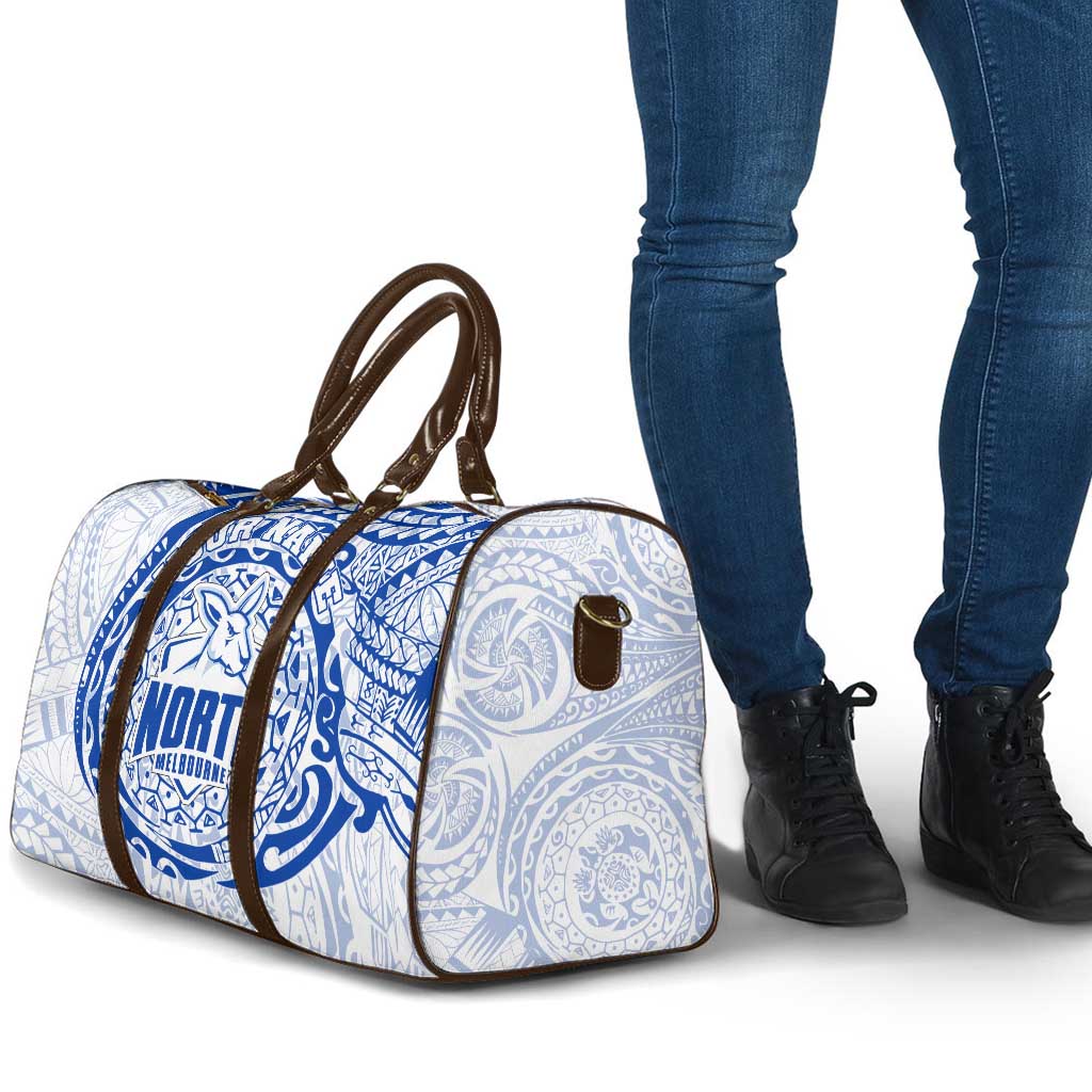 Personalized North Melbourne Kangaroos Polynesian Travel Bag Tribal Chest and Sleeve Tattoo Heritage Warrior