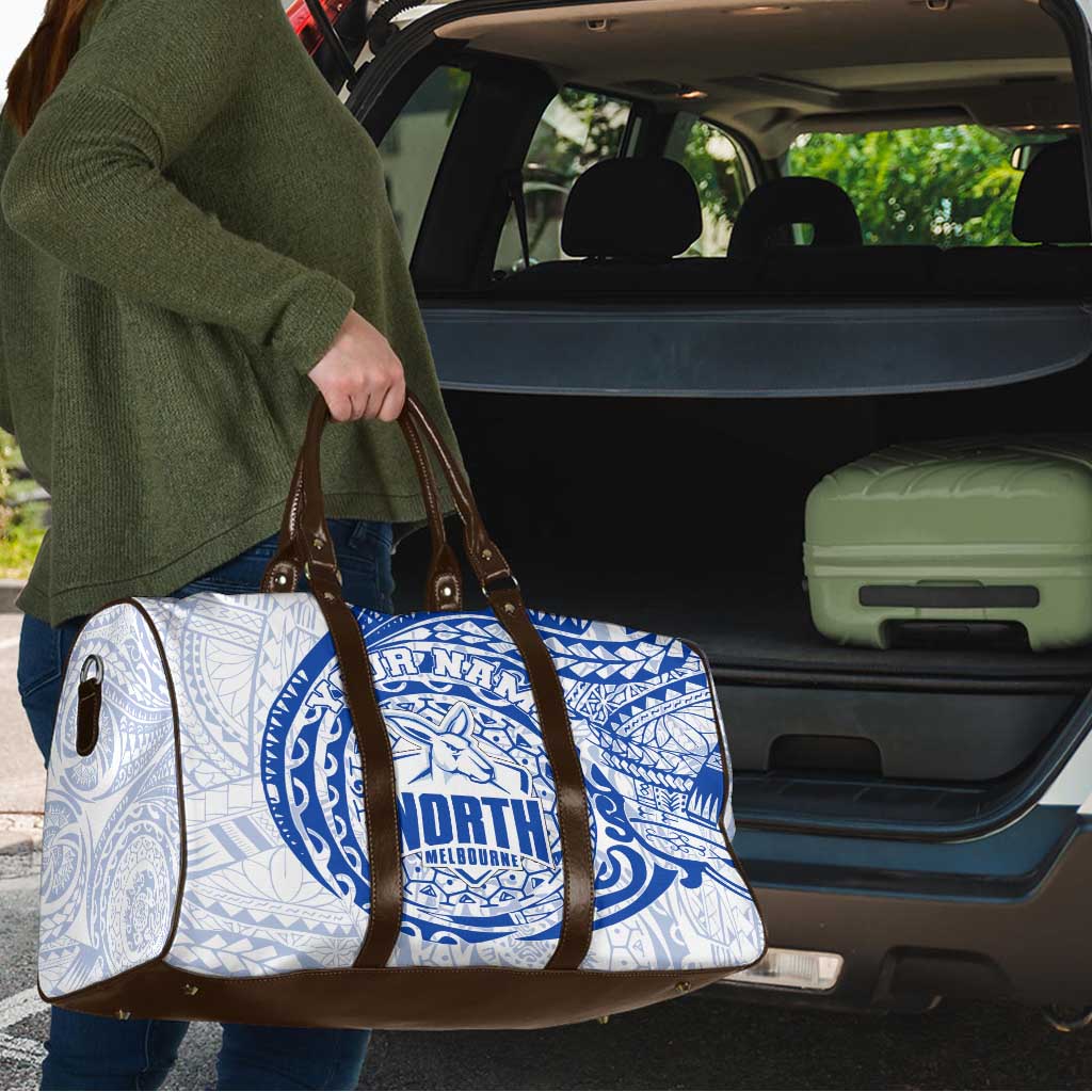 Personalized North Melbourne Kangaroos Polynesian Travel Bag Tribal Chest and Sleeve Tattoo Heritage Warrior