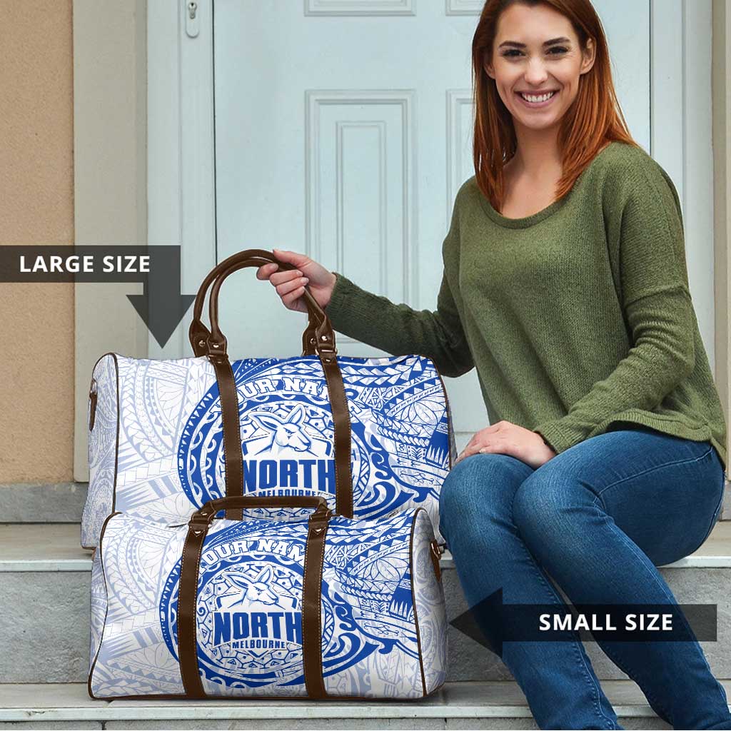 Personalized North Melbourne Kangaroos Polynesian Travel Bag Tribal Chest and Sleeve Tattoo Heritage Warrior