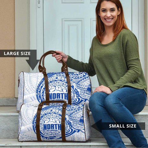 Personalized North Melbourne Kangaroos Polynesian Travel Bag Tribal Chest and Sleeve Tattoo Heritage Warrior