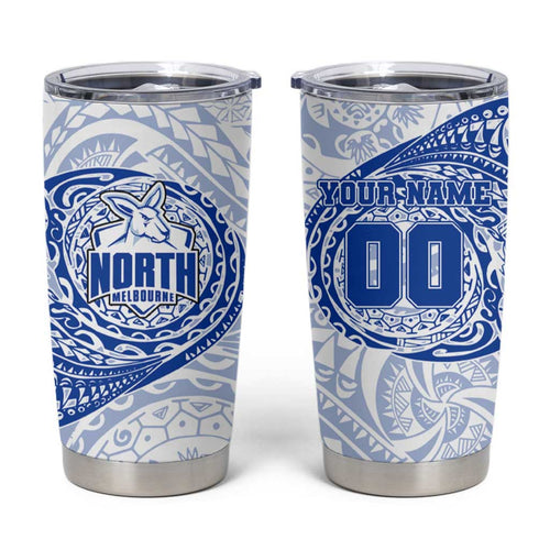 Personalized North Melbourne Kangaroos Polynesian Tumbler Cup Tribal Chest and Sleeve Tattoo Heritage Warrior