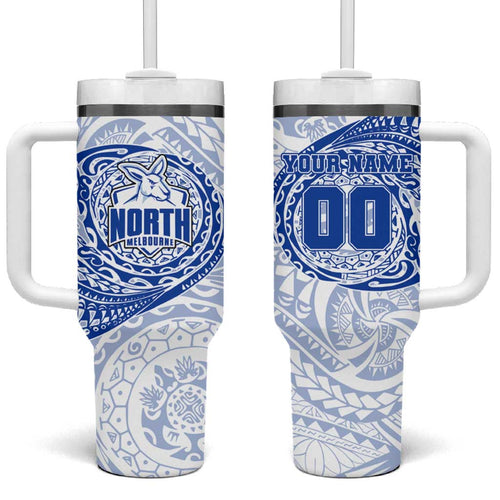 Personalized North Melbourne Kangaroos Polynesian Tumbler With Handle Tribal Chest and Sleeve Tattoo Heritage Warrior