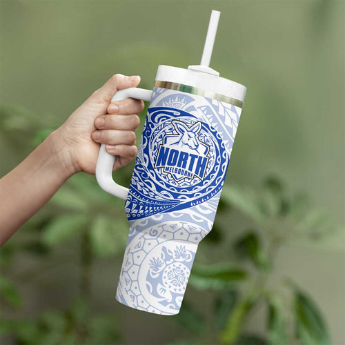 Personalized North Melbourne Kangaroos Polynesian Tumbler With Handle Tribal Chest and Sleeve Tattoo Heritage Warrior
