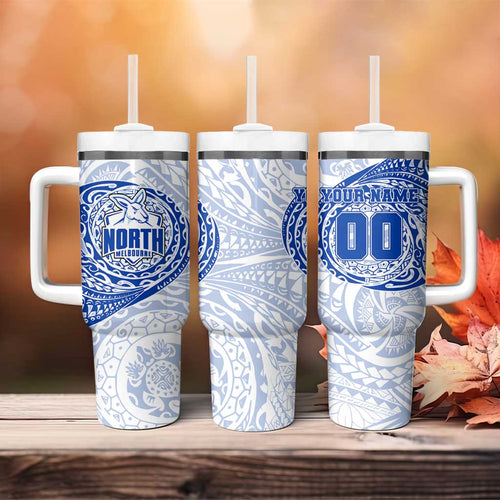 Personalized North Melbourne Kangaroos Polynesian Tumbler With Handle Tribal Chest and Sleeve Tattoo Heritage Warrior
