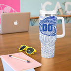 Personalized North Melbourne Kangaroos Polynesian Tumbler With Handle Tribal Chest and Sleeve Tattoo Heritage Warrior