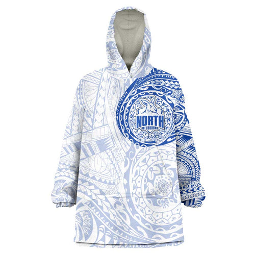 Personalized North Melbourne Kangaroos Polynesian Wearable Blanket Hoodie Tribal Chest and Sleeve Tattoo Heritage Warrior