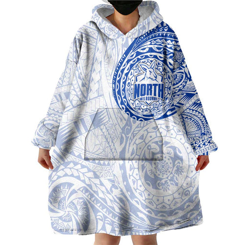 Personalized North Melbourne Kangaroos Polynesian Wearable Blanket Hoodie Tribal Chest and Sleeve Tattoo Heritage Warrior