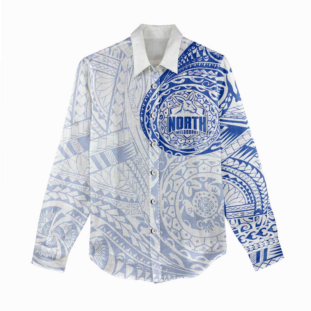 Personalized North Melbourne Kangaroos Polynesian Women Casual Shirt Tribal Chest and Sleeve Tattoo Heritage Warrior