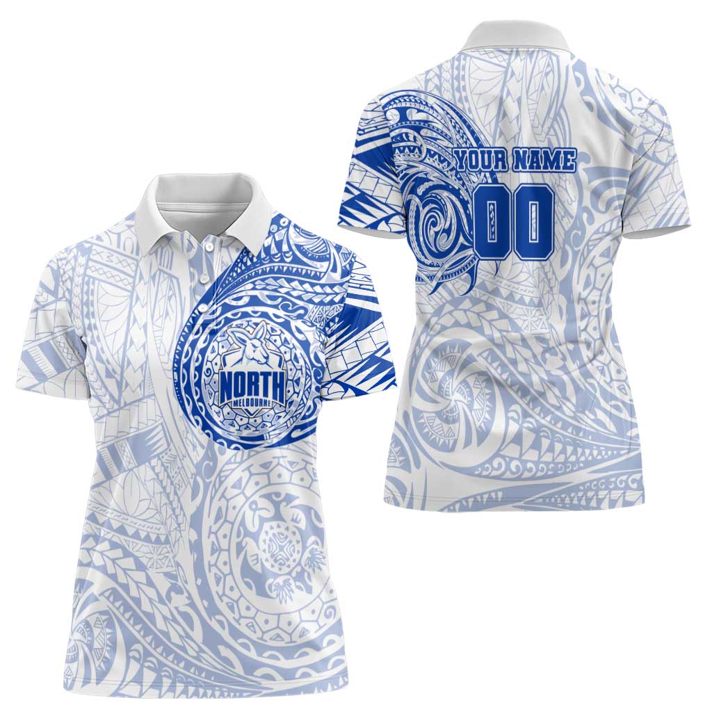 Personalized North Melbourne Kangaroos Polynesian Women Polo Shirt Tribal Chest and Sleeve Tattoo Heritage Warrior