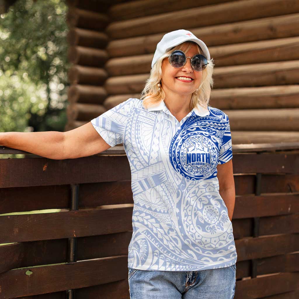 Personalized North Melbourne Kangaroos Polynesian Women Polo Shirt Tribal Chest and Sleeve Tattoo Heritage Warrior