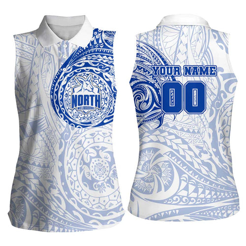 Personalized North Melbourne Kangaroos Polynesian Women Sleeveless Polo Shirt Tribal Chest and Sleeve Tattoo Heritage Warrior
