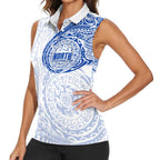 Personalized North Melbourne Kangaroos Polynesian Women Sleeveless Polo Shirt Tribal Chest and Sleeve Tattoo Heritage Warrior