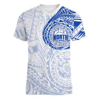 Personalized North Melbourne Kangaroos Polynesian Women V-Neck T-Shirt Tribal Chest and Sleeve Tattoo Heritage Warrior