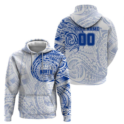 Personalized North Melbourne Kangaroos Polynesian Zip Hoodie Tribal Chest and Sleeve Tattoo Heritage Warrior