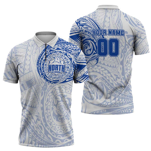 Personalized North Melbourne Kangaroos Polynesian Zipper Polo Shirt Tribal Chest and Sleeve Tattoo Heritage Warrior