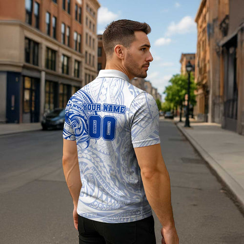 Personalized North Melbourne Kangaroos Polynesian Zipper Polo Shirt Tribal Chest and Sleeve Tattoo Heritage Warrior