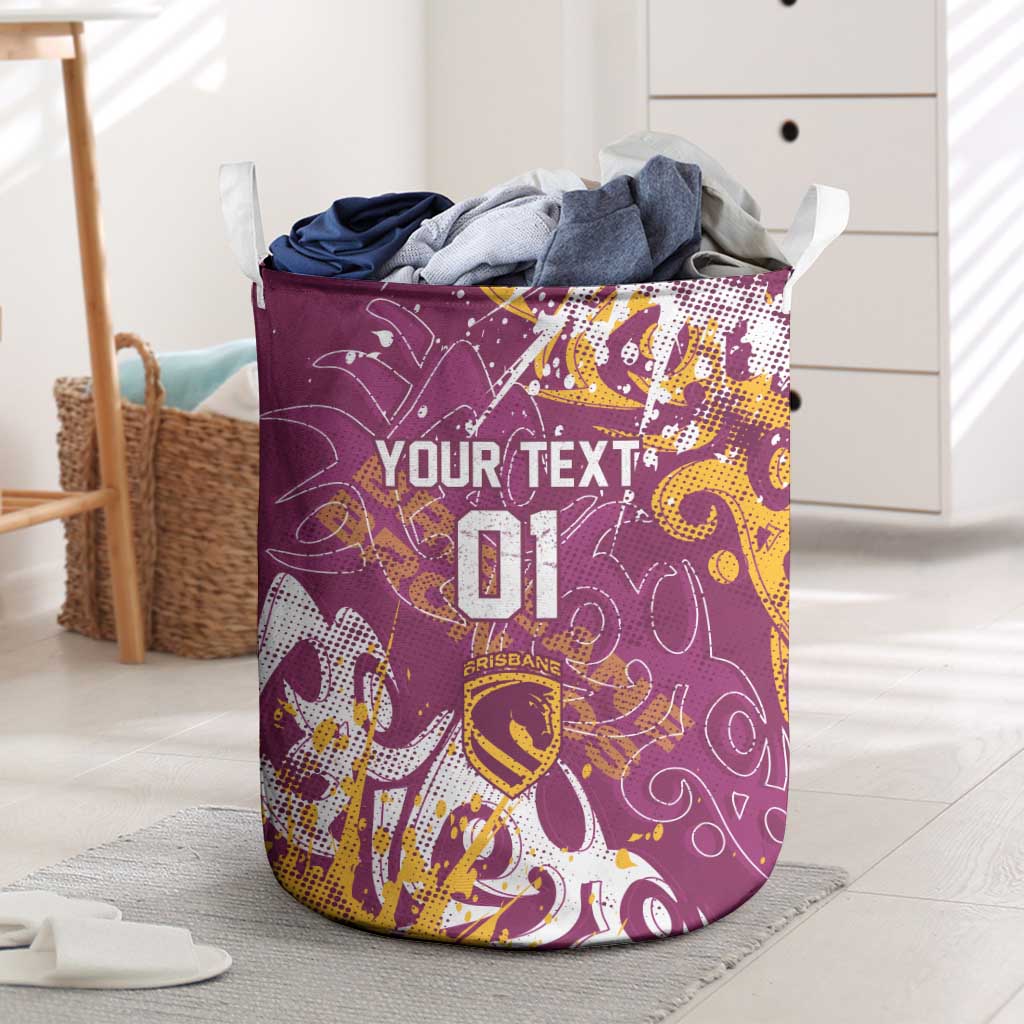 Personalized Brisbane Broncos Rugby Laundry Basket Urban Street Graffiti Style - Distressed Splatter Elements