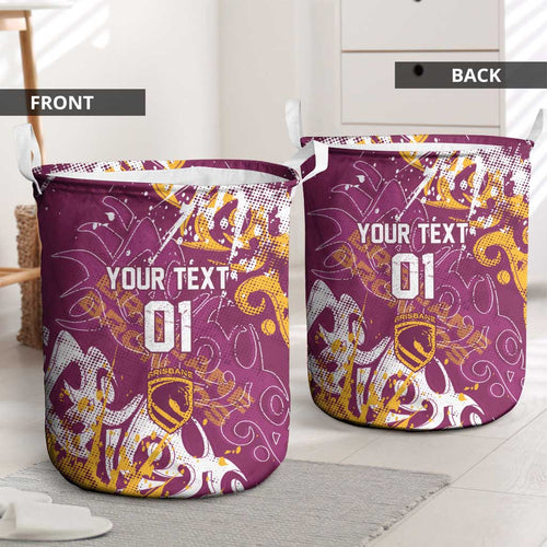 Personalized Brisbane Broncos Rugby Laundry Basket Urban Street Graffiti Style - Distressed Splatter Elements