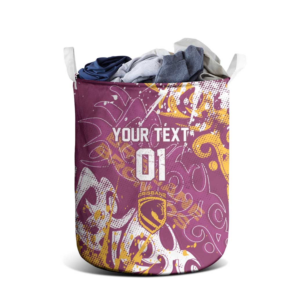 Personalized Brisbane Broncos Rugby Laundry Basket Urban Street Graffiti Style - Distressed Splatter Elements
